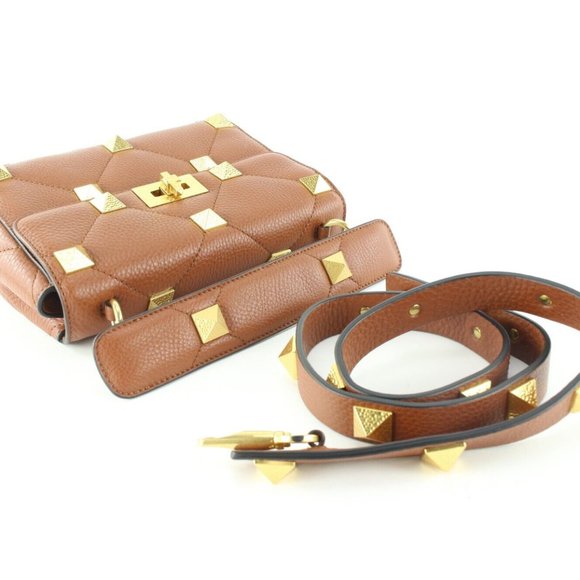 Valentino Caramel Brown Roma Stud 2way Crossbody Hammered GHW 1VAL0509 - Picture 3 of 12